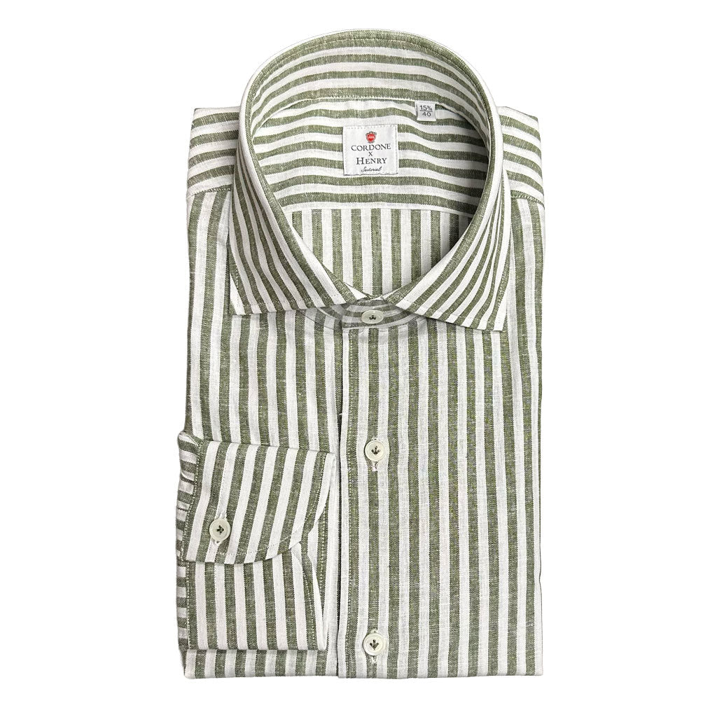 HENRY SARTORIAL X CORDONE Shirt Cotton OLIVE STRIPE - Henry Bucks