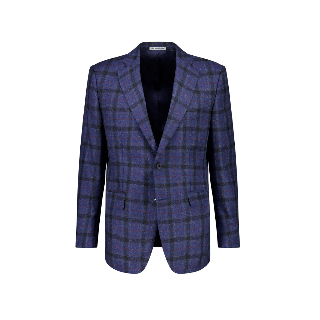 HENRY SARTORIAL x DORMEUIL Blended Wool & Silk Check Jacket BURGUNDY/NAVY REG - Henry Bucks
