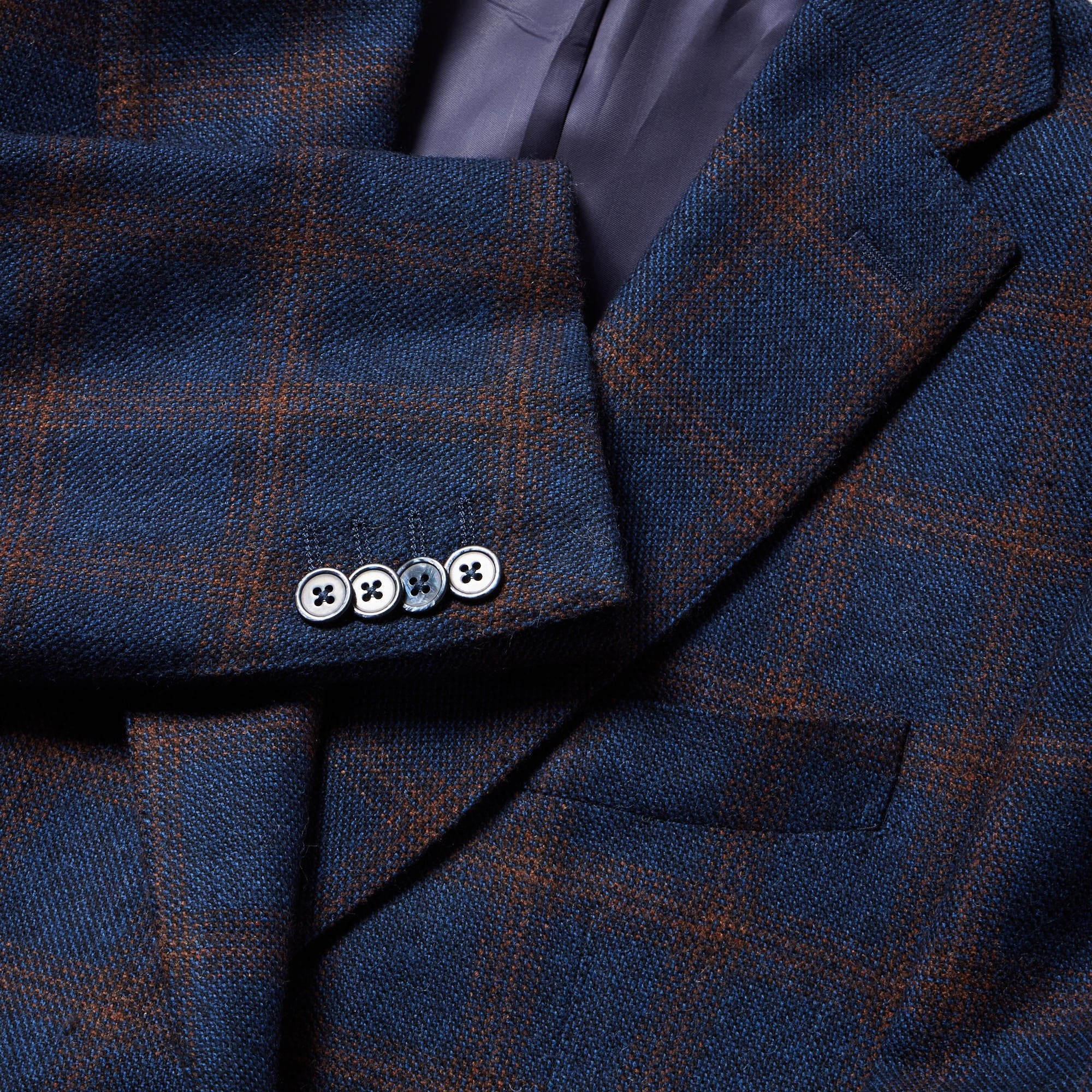HENRY SARTORIAL x DORMEUIL Dun Full Canvas Check Blazer NAVY/BROWN REG - Henry BucksBlazers33AW240010 - NVYBRN - R - 48