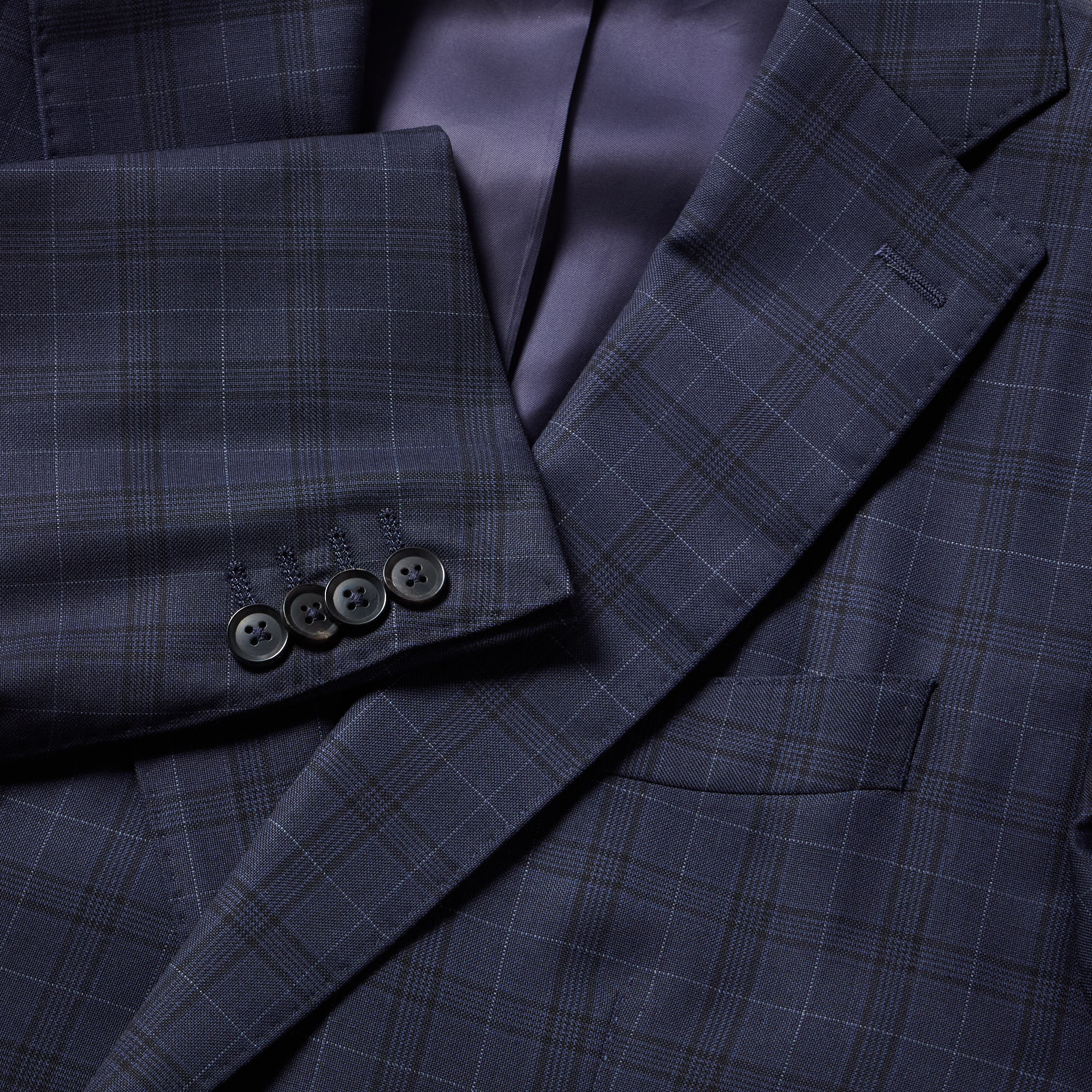 HENRY SARTORIAL x DORMEUIL Dun Full Canvas Check Suit NAVY SKY REG - Henry BucksSuits23AW240215 - NVSK - R - 48