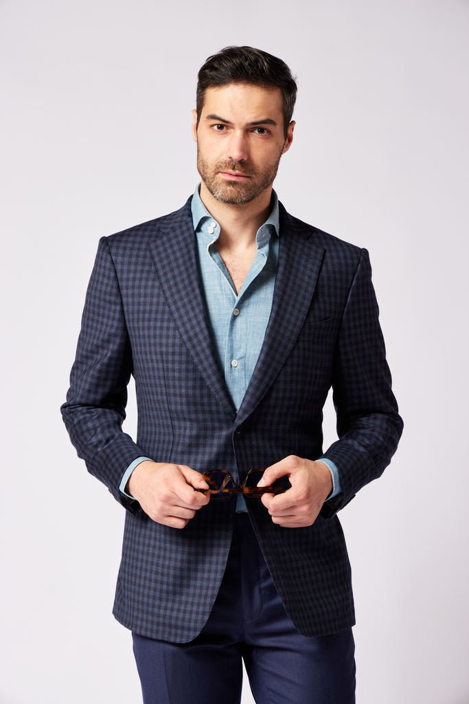 HENRY SARTORIAL X DORMEUIL Full Canvas Check Jacket NAVY MULTI REG - Henry BucksBlazers33SS220018 - NVYMLTI - R - 46