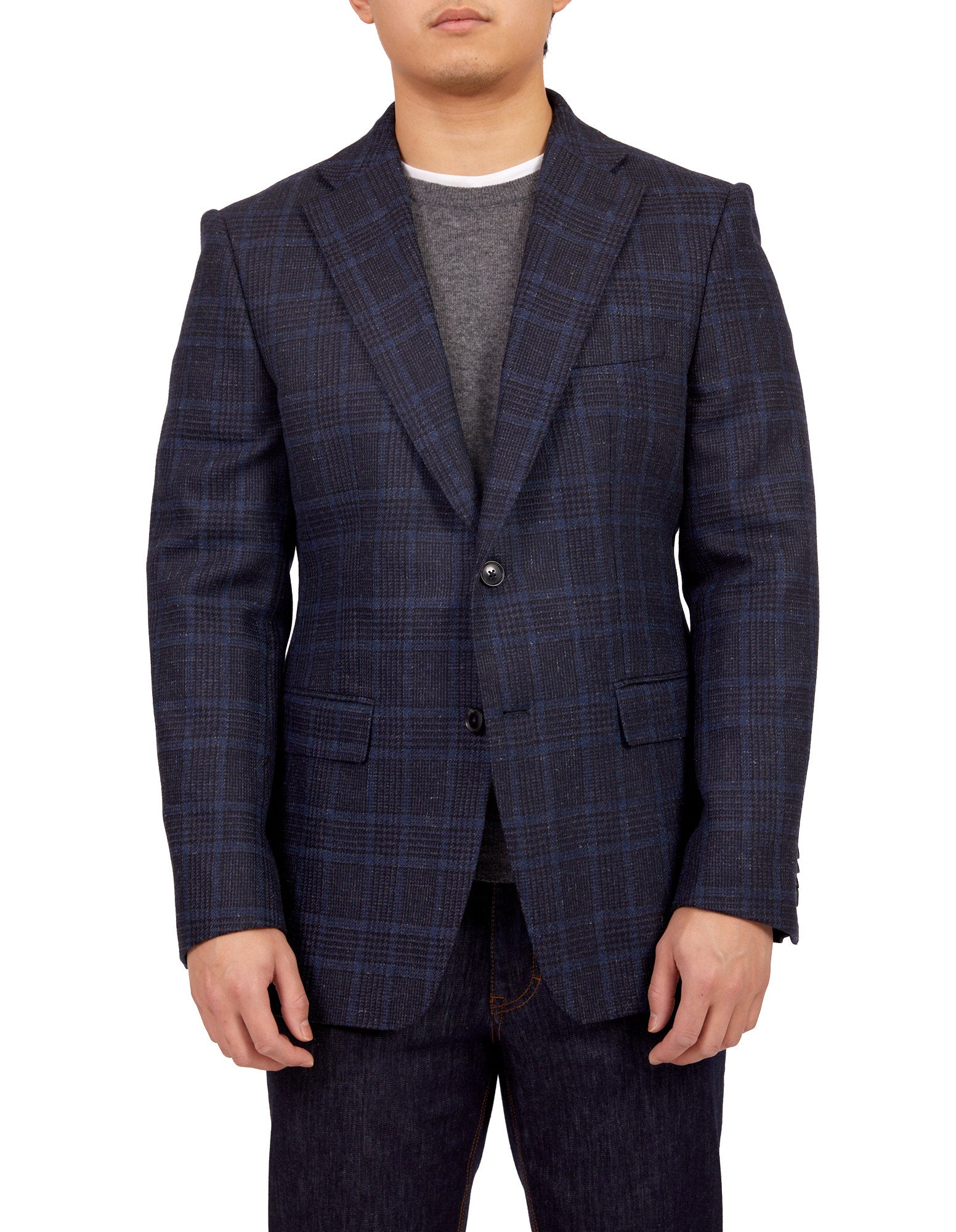 HENRY SARTORIAL X DORMEUIL Full Canvas Fancy Check Jacket NAVY REG - Henry BucksBlazers33SS220022 - NAVY - R - 46