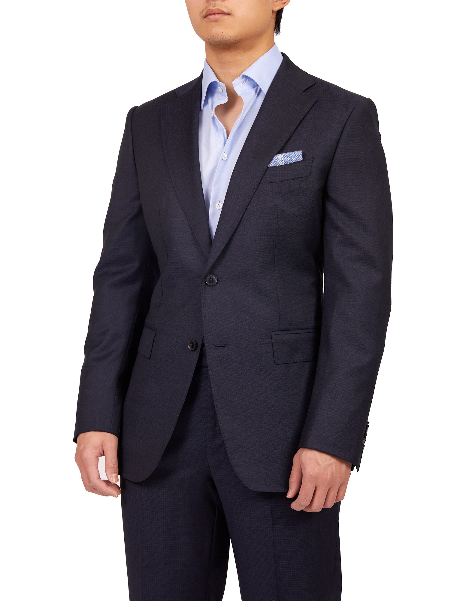 HENRY SARTORIAL X DORMEUIL Small Pattern Suit NAVY REG - Henry BucksSuits23SS220021 - NAVY - R - 46