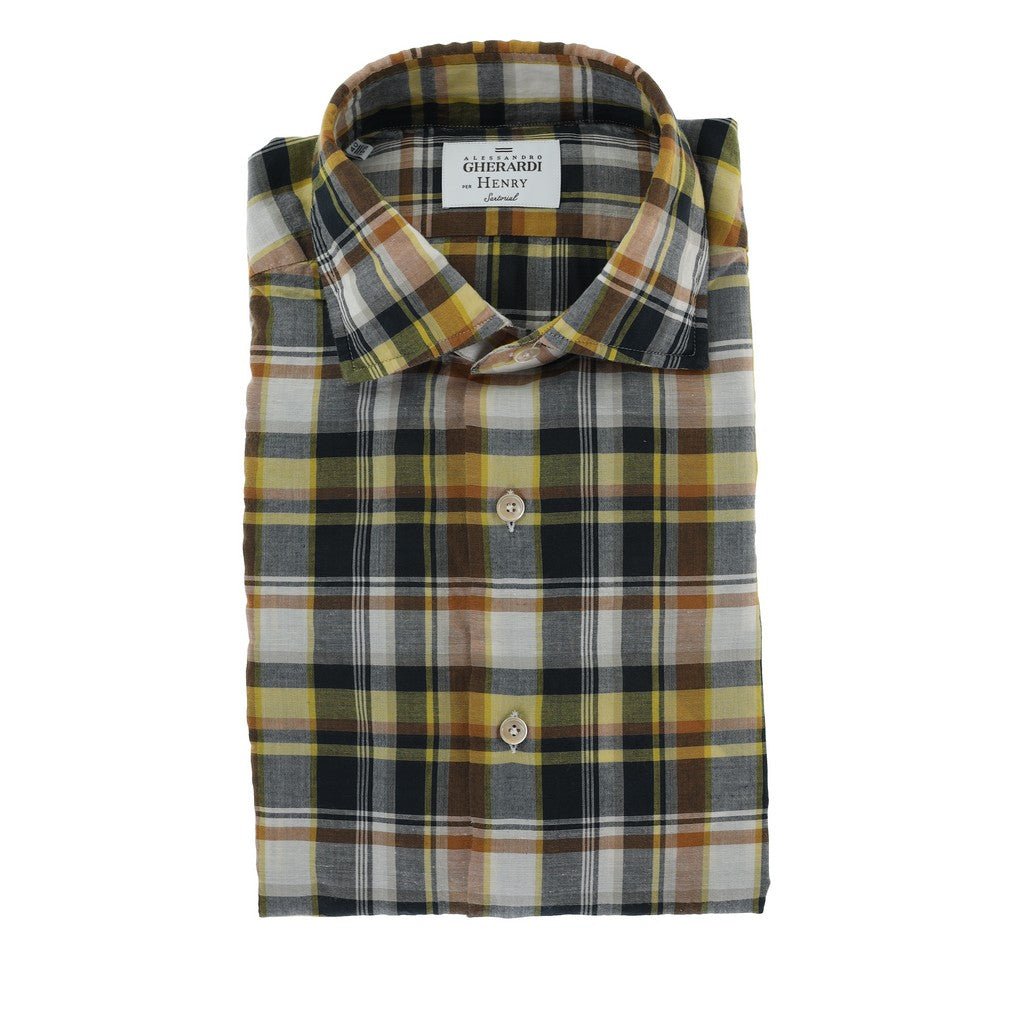 HENRY SARTORIAL X GHERARDI Check Cotton Mix Shirt BLACK YELLOW - Henry Bucks