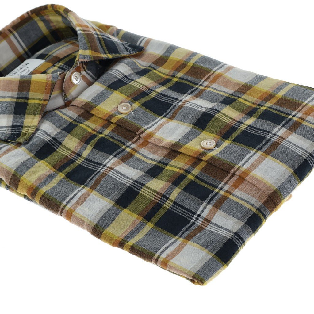 HENRY SARTORIAL X GHERARDI Check Cotton Mix Shirt BLACK YELLOW - Henry Bucks