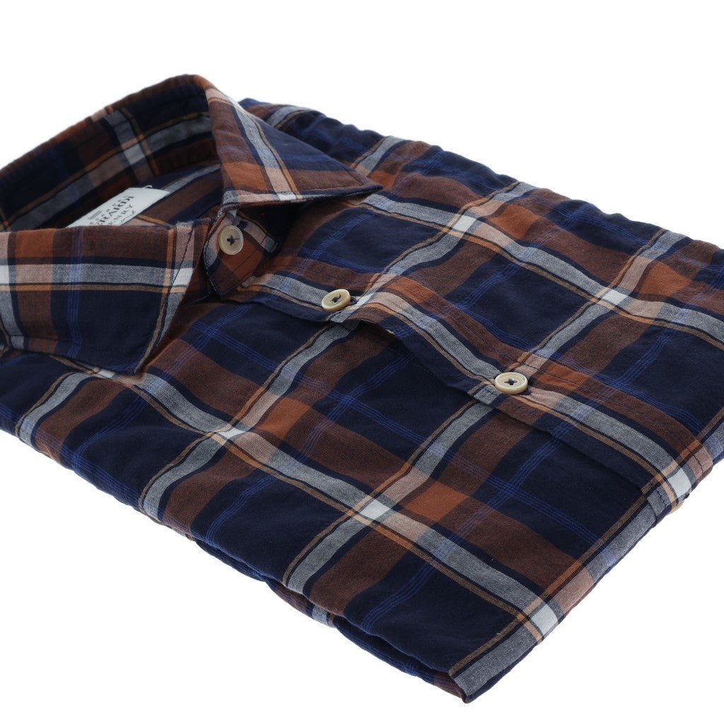 HENRY SARTORIAL X GHERARDI Check Cotton Shirt NAVY/ORANGE - Henry Bucks