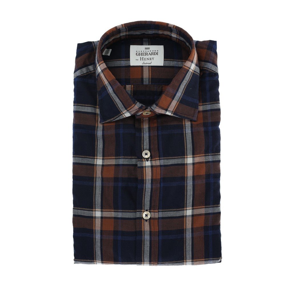 HENRY SARTORIAL X GHERARDI Check Cotton Shirt NAVY/ORANGE - Henry Bucks