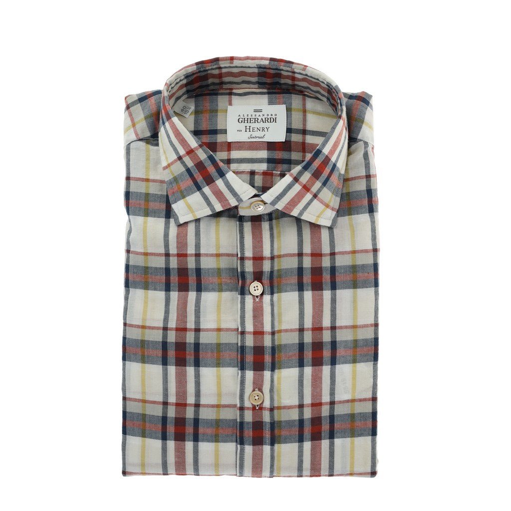 HENRY SARTORIAL X GHERARDI Check Long Sleeve Casual Shirt RED/YELLOW/NAVY - Henry Bucks