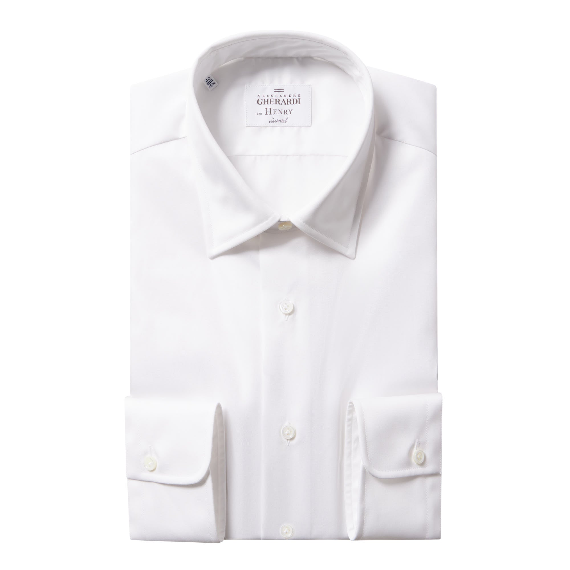 HENRY SARTORIAL X GHERARDI Classic Fit Twill Shirt Single Cuff WHITE - Henry BucksShirts61AW240003 - WHTE - SC - CLAS - 39