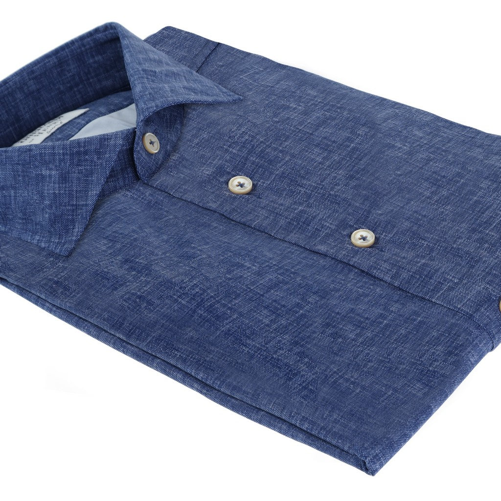 HENRY SARTORIAL X GHERARDI Long Sleeve Buttoned Shirt BLUE MELANGE - Henry Bucks