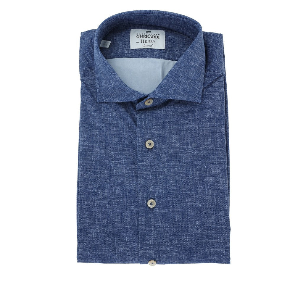 HENRY SARTORIAL X GHERARDI Long Sleeve Buttoned Shirt BLUE MELANGE - Henry Bucks