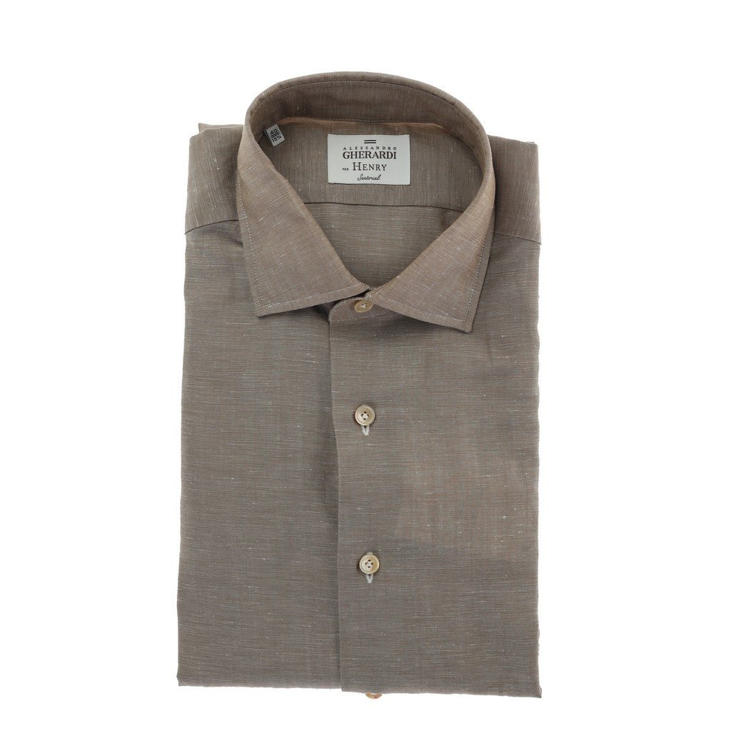 HENRY SARTORIAL X GHERARDI Long Sleeve Linen Mix Shirt BEIGE - Henry Bucks