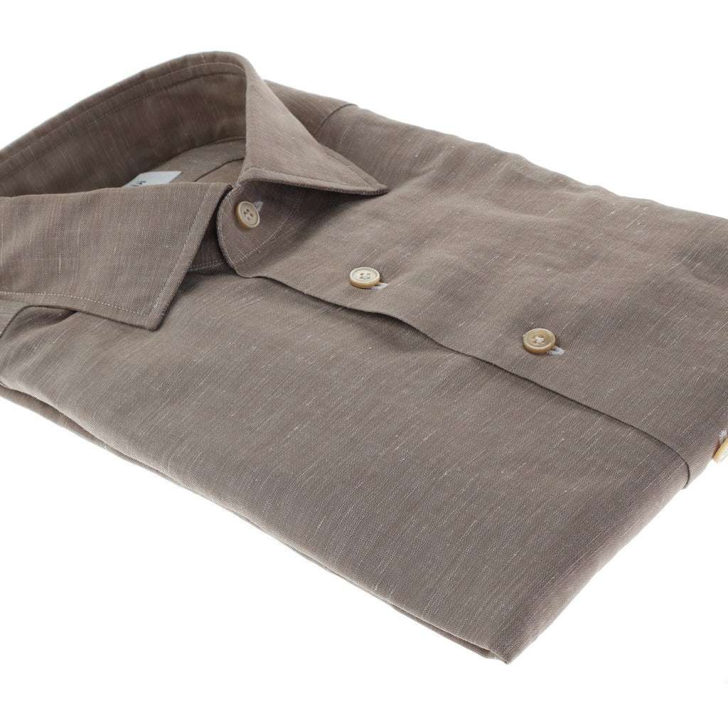 HENRY SARTORIAL X GHERARDI Long Sleeve Linen Mix Shirt BEIGE - Henry Bucks