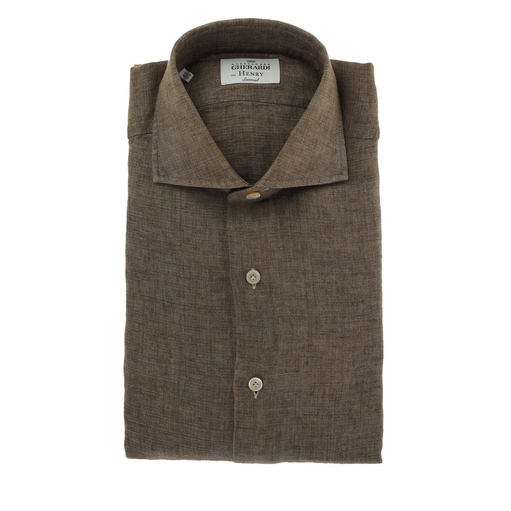 HENRY SARTORIAL X GHERARDI Long Sleeve Linen Shirt BROWN - Henry Bucks