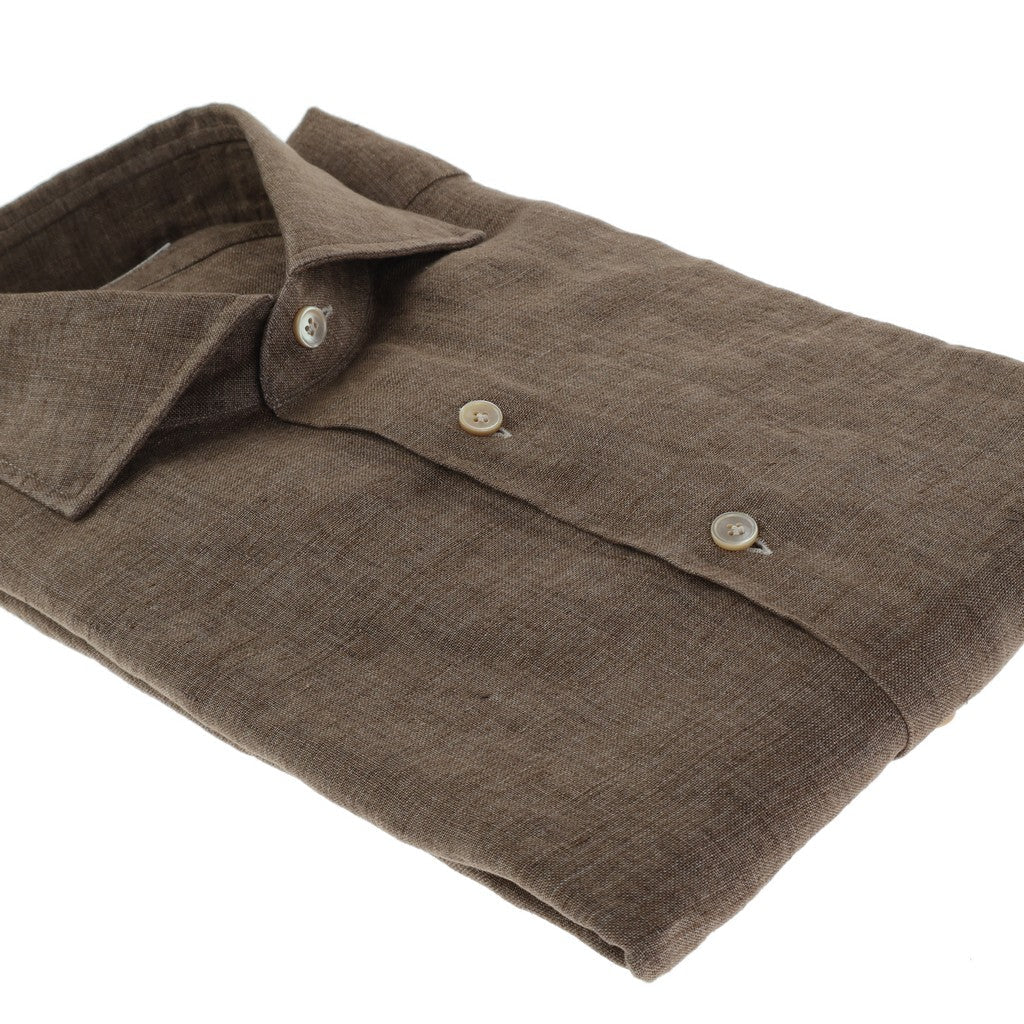 HENRY SARTORIAL X GHERARDI Long Sleeve Linen Shirt BROWN - Henry Bucks