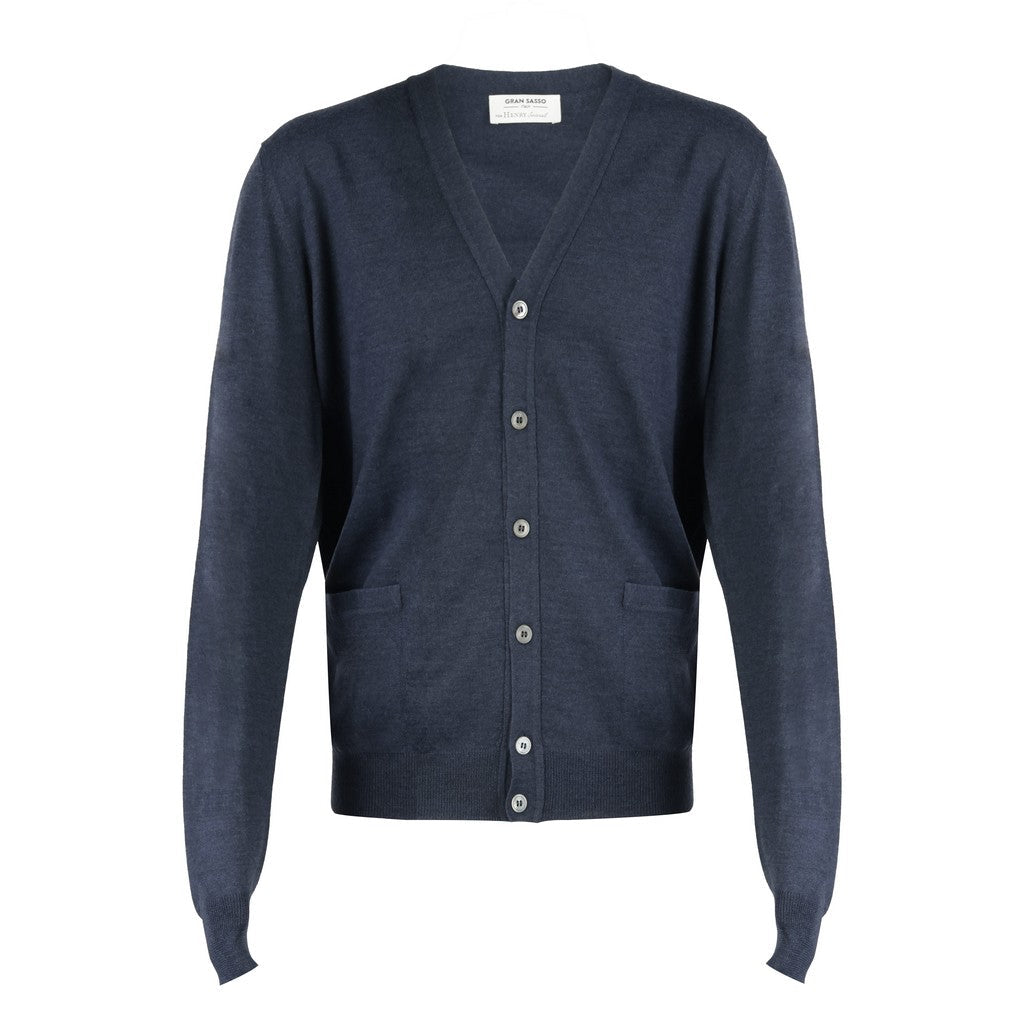 HENRY SARTORIAL X GRAN SASSO Wool Button Cardigan NAVY - Henry Bucks