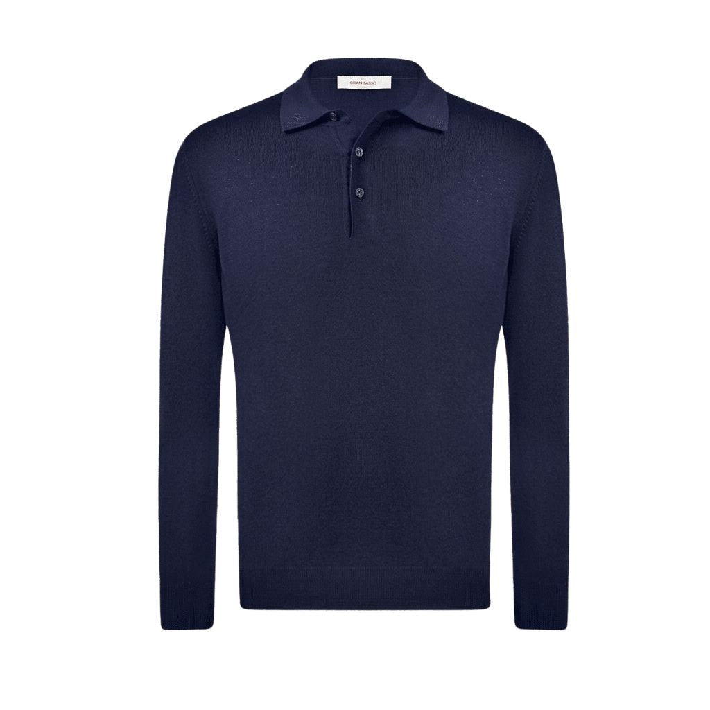 HENRY SARTORIAL X GRAN SASSO Wool Buttoned Knit Polo NAVY - Henry Bucks