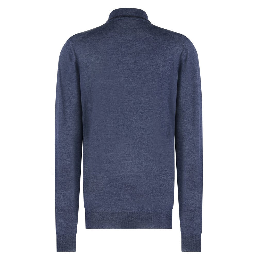 HENRY SARTORIAL X GRAN SASSO Wool Silk Zip Polo NAVY/BLUE - Henry Bucks