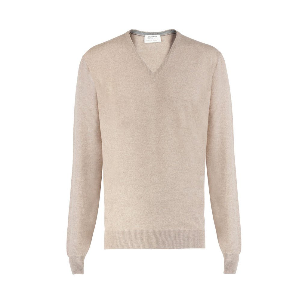 HENRY SARTORIAL X GRAN SASSO Wool V Neck Knit BEIGE - Henry Bucks