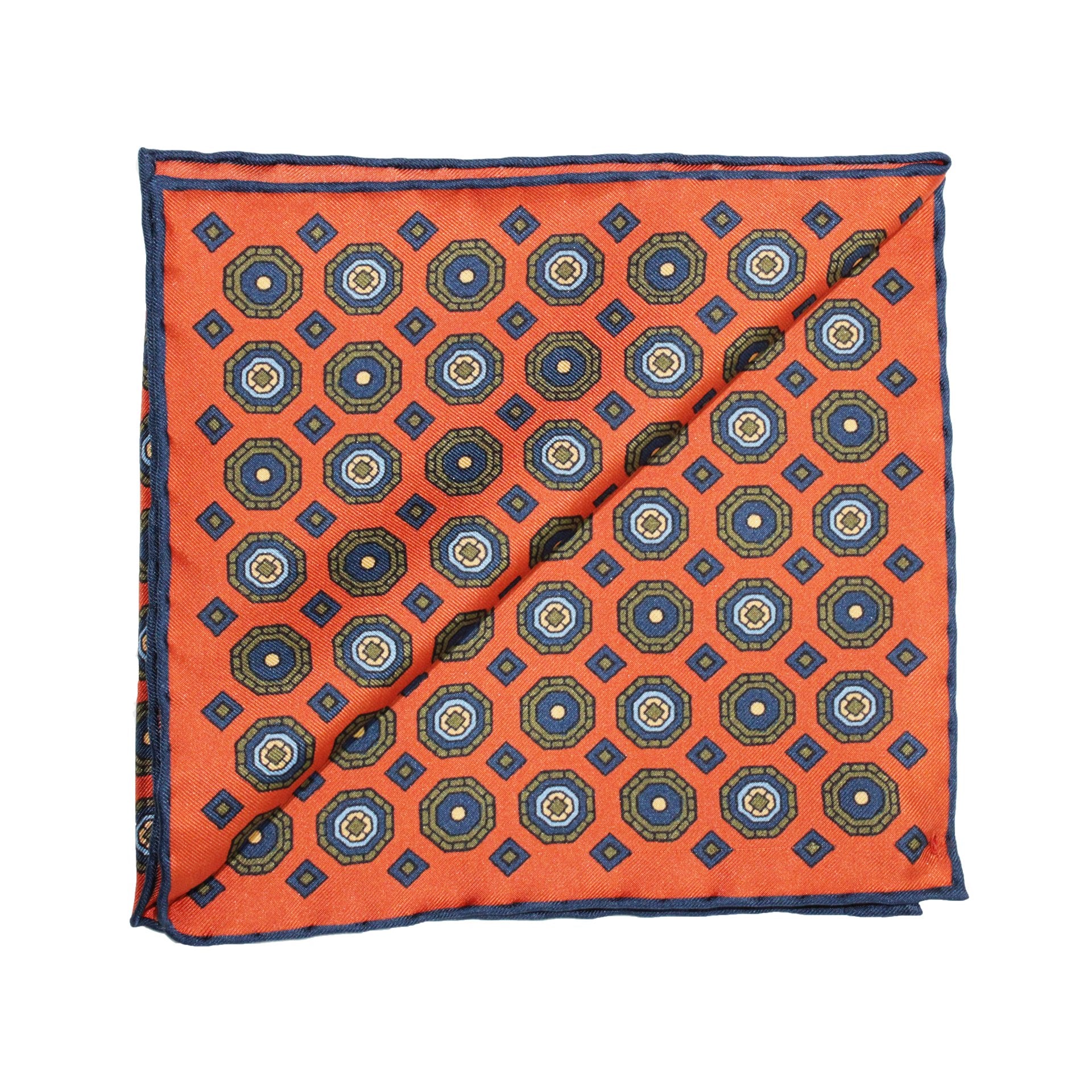 HENRY SARTORIAL X HEMLEY Geom Silk Pocket Square ORANGE/BLUE - Henry Bucks