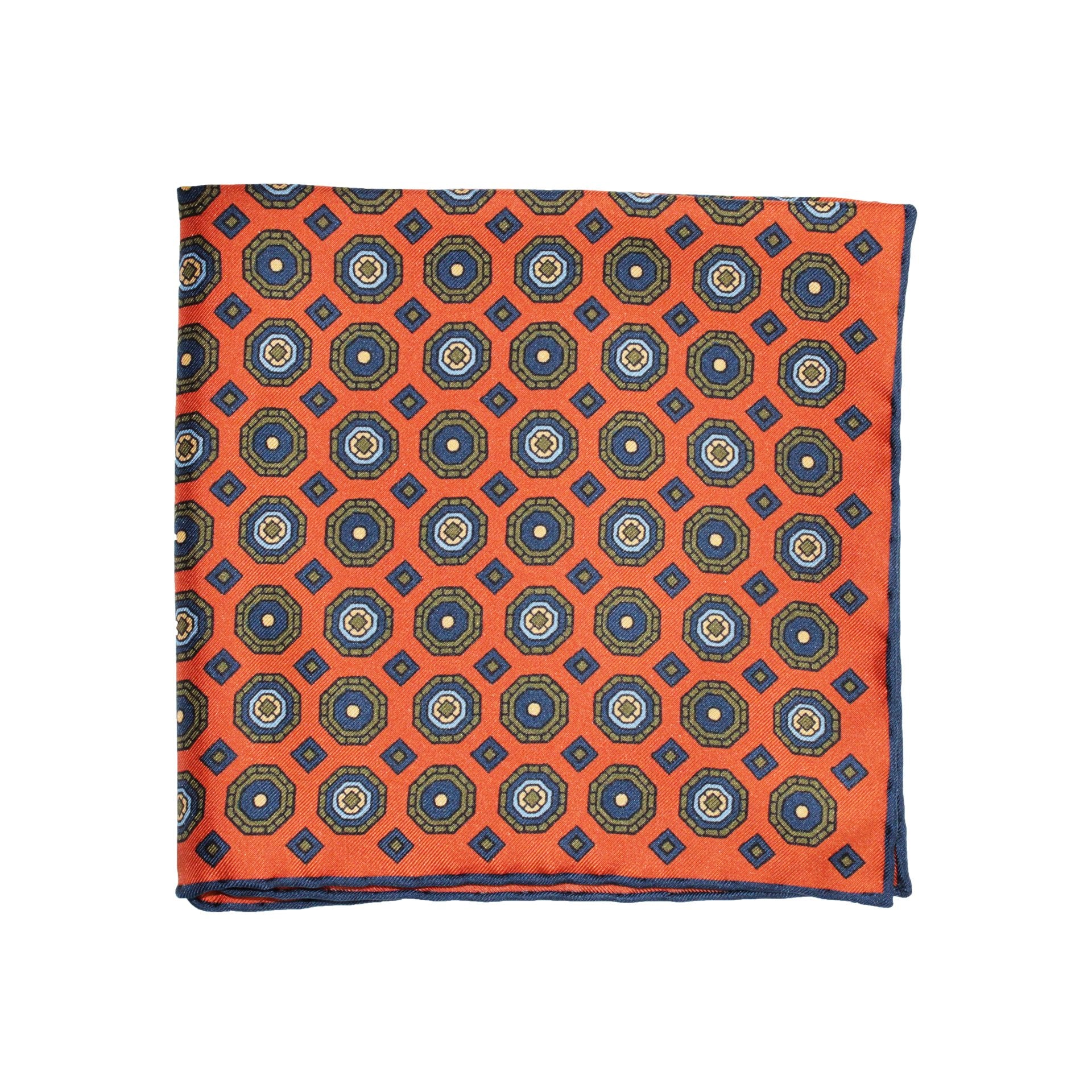 HENRY SARTORIAL X HEMLEY Geom Silk Pocket Square ORANGE/BLUE - Henry Bucks