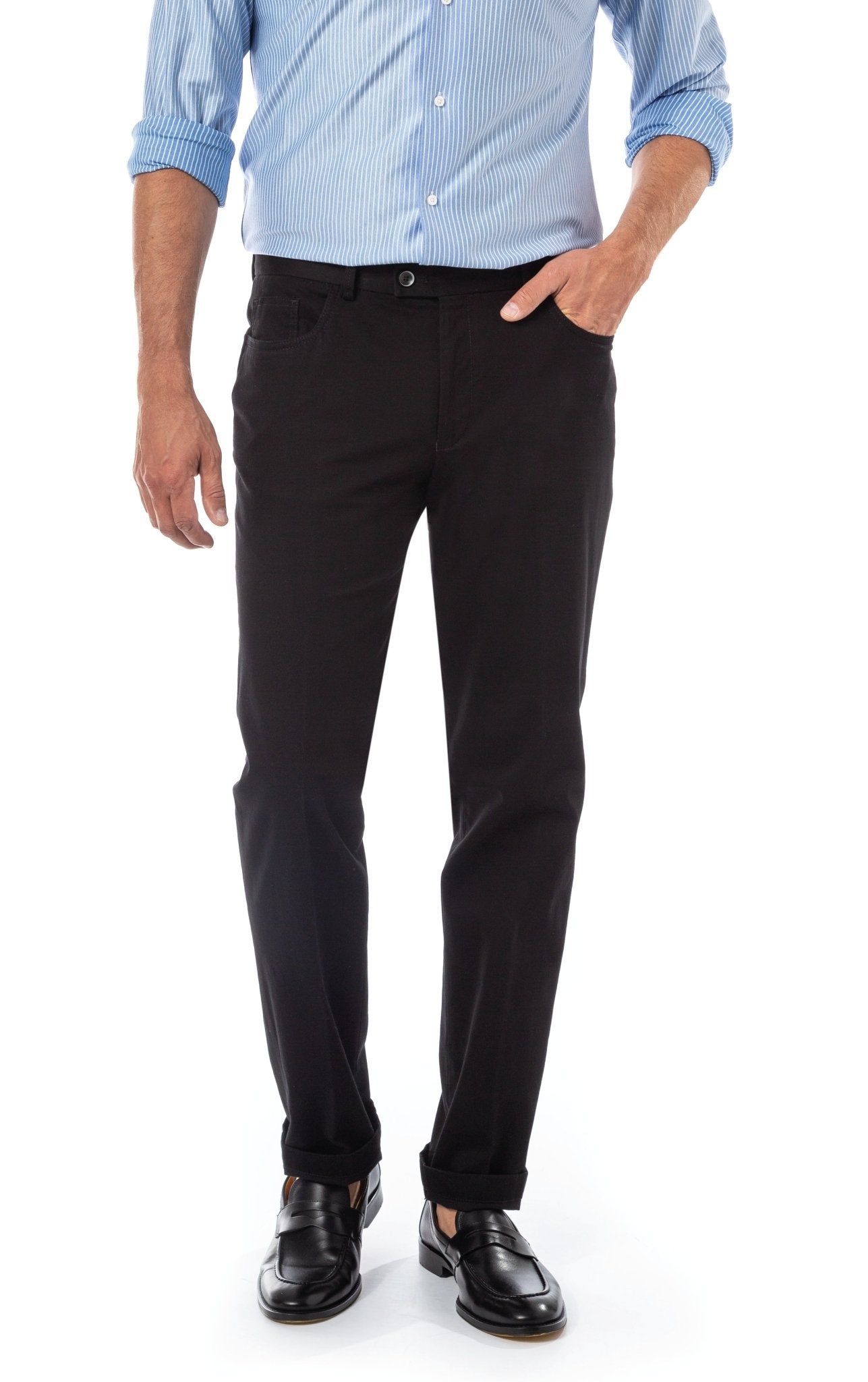 HENRY SARTORIAL X HILTL Modern 5 Pocket Chino BLACK - Henry BucksChinos38AW230097 - BLCK - 48