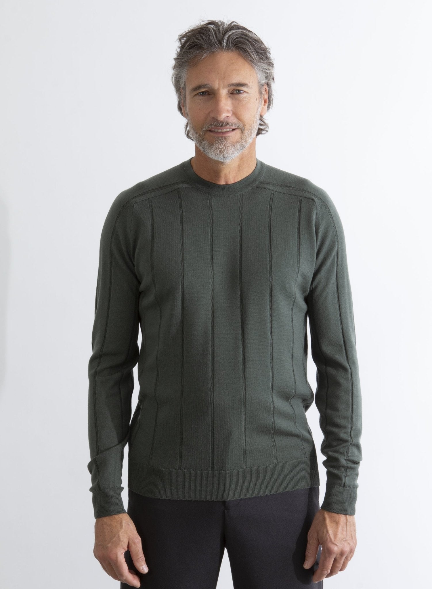 HENRY SARTORIAL X JOHN SMEDLEY Wilmot Ribbed Pullover ARMY GREEN - Henry BucksKnitwear46AW24014 - ARMGRN - S