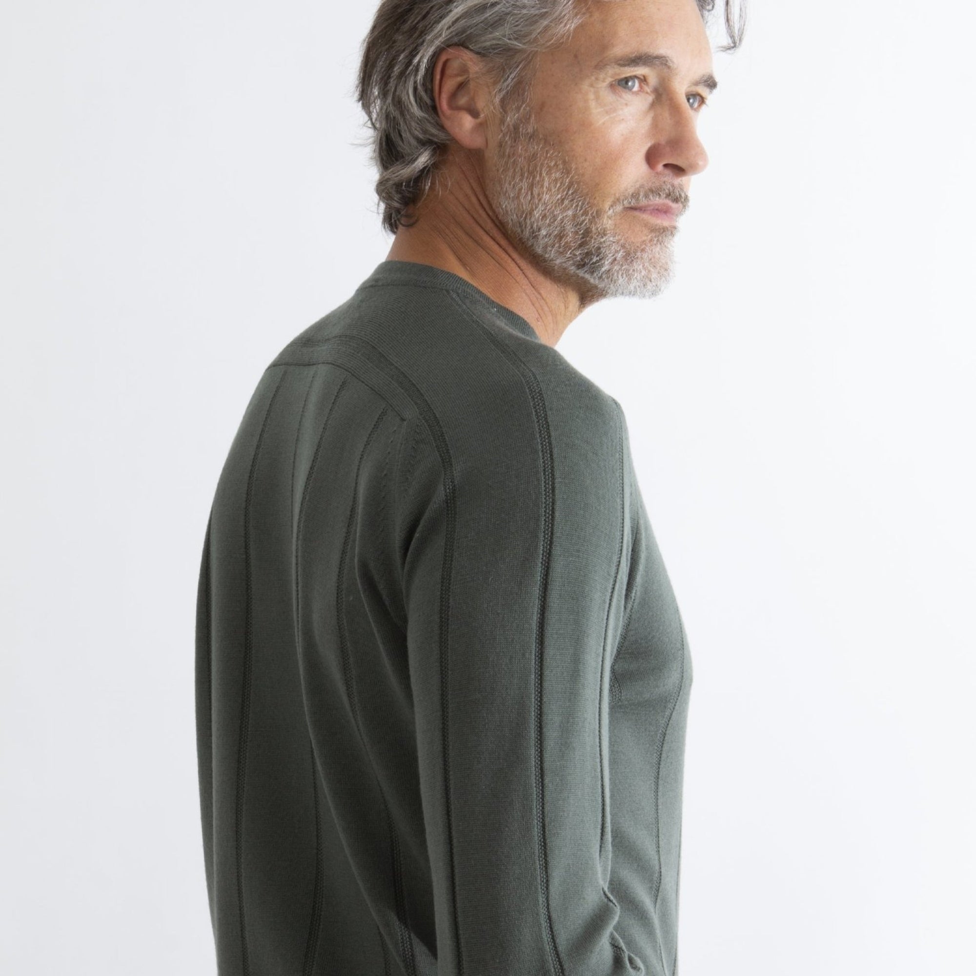 HENRY SARTORIAL X JOHN SMEDLEY Wilmot Ribbed Pullover ARMY GREEN - Henry BucksKnitwear46AW24014 - ARMGRN - S