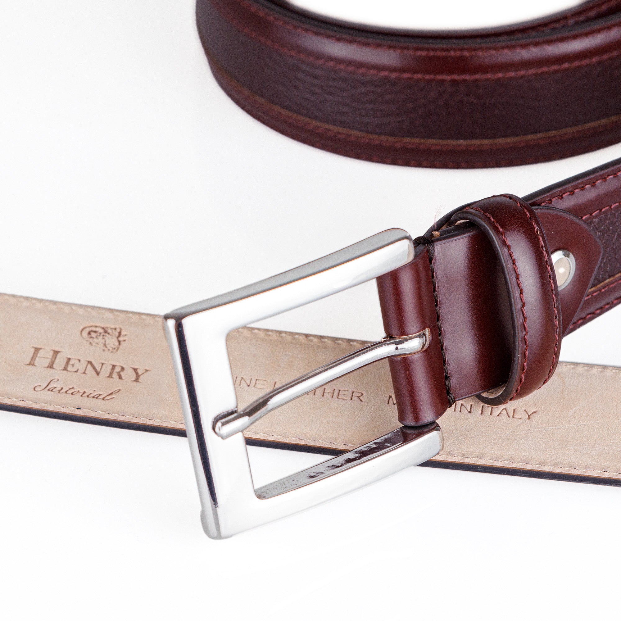 HENRY SARTORIAL x MARSDEN Two - Tone Belt BURGUNDY - Henry BucksBelts80AW230005 - BURG - 34"