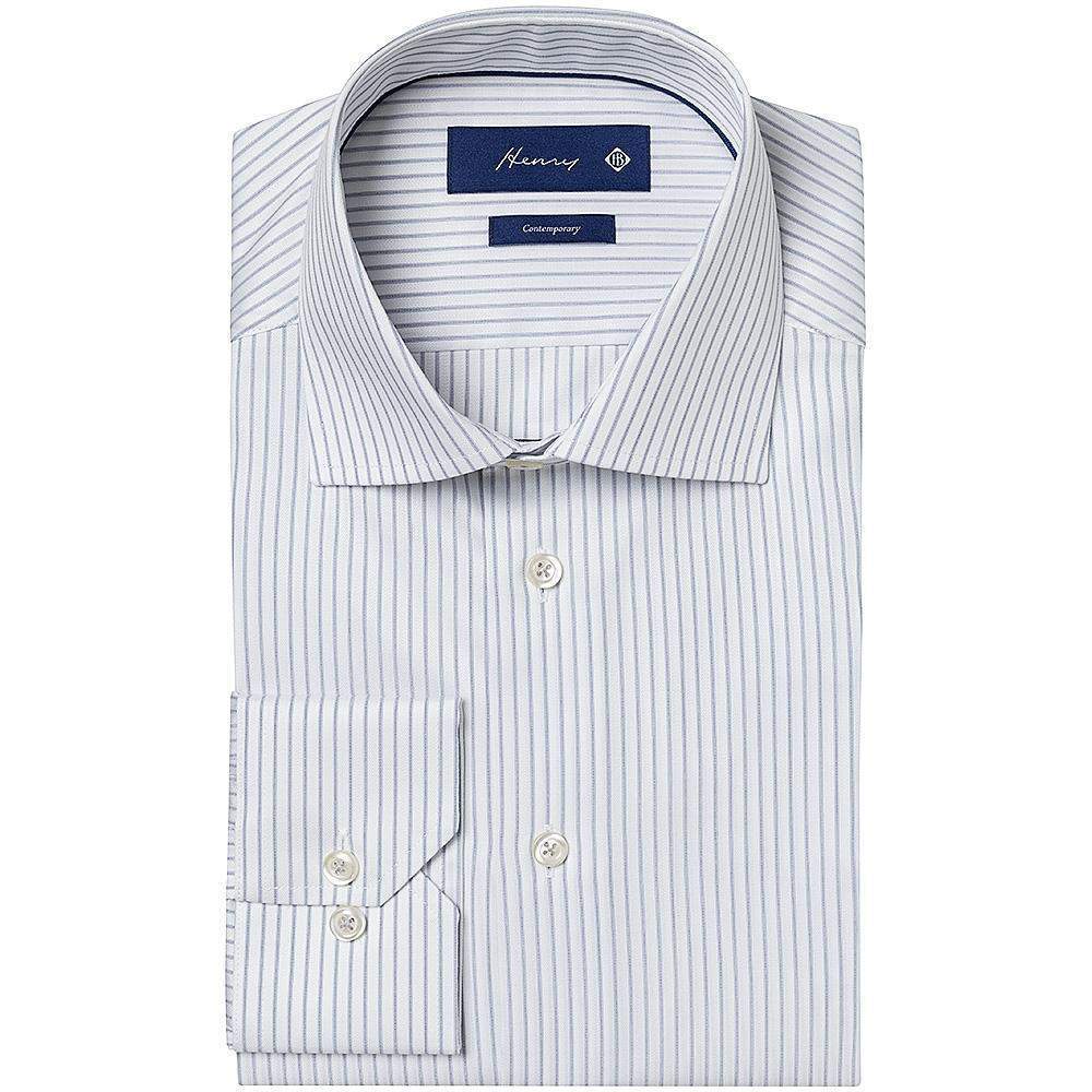 HENRY Steel Herringbone Stripe Single Cuff Shirt - Henry BucksShirts01AW180069 - STEEL - SC - SLIM - 37