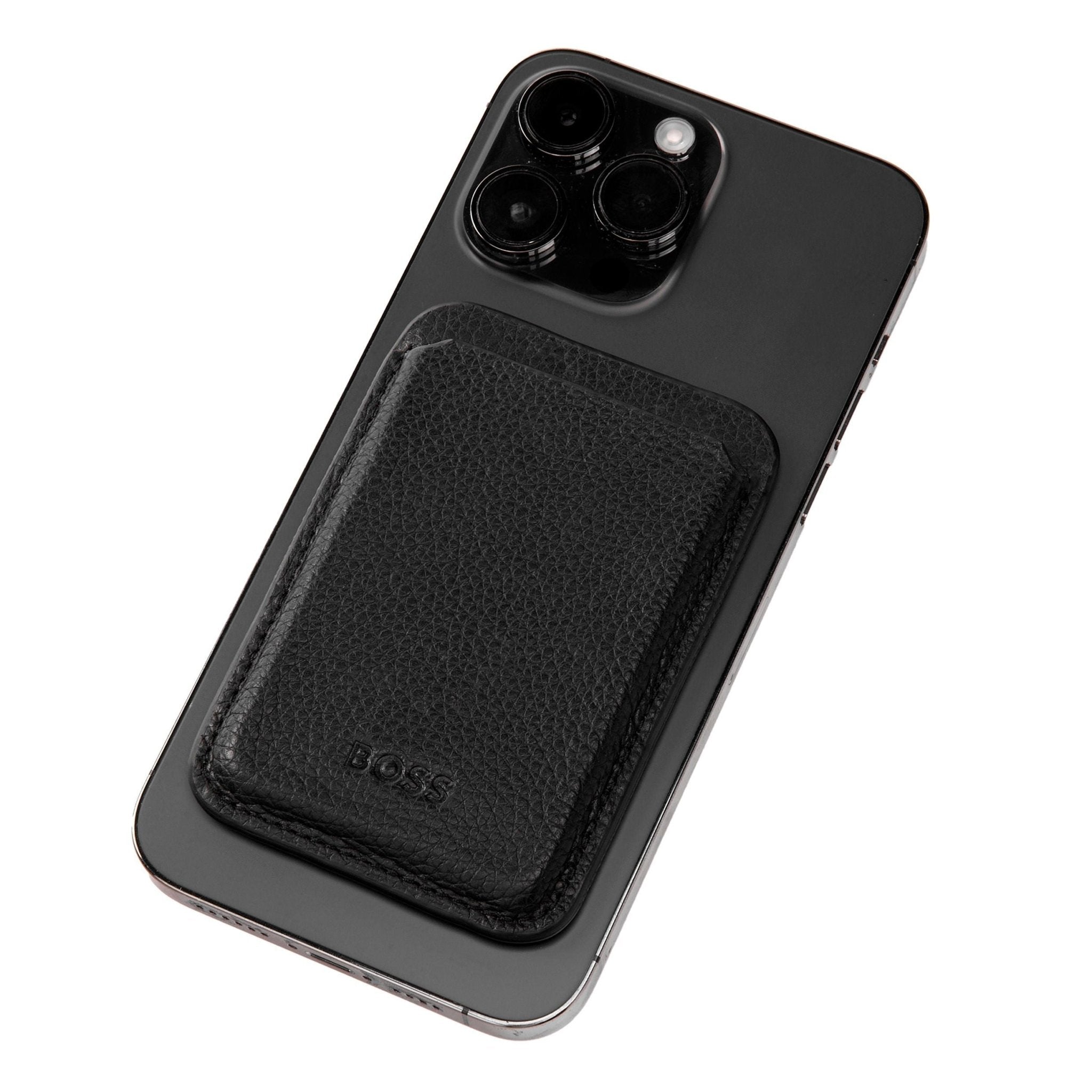 HUGO BOSS Leather Phone Card Holder CLASSIC BLACK - Henry Bucks