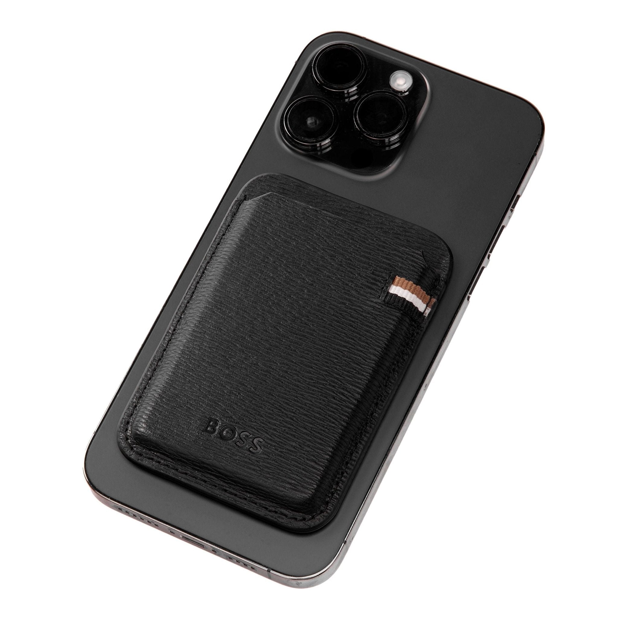 HUGO BOSS Leather Phone Card Holder ICONIC BLACK - Henry Bucks