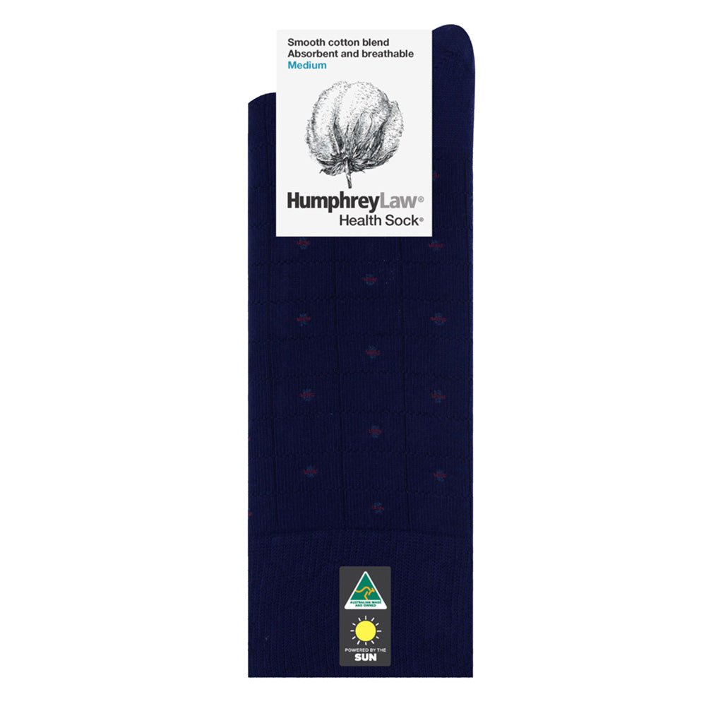 HUMPHREY LAW Mercerised Cotton Socks NAVY CHECKSPOT - Henry Bucks