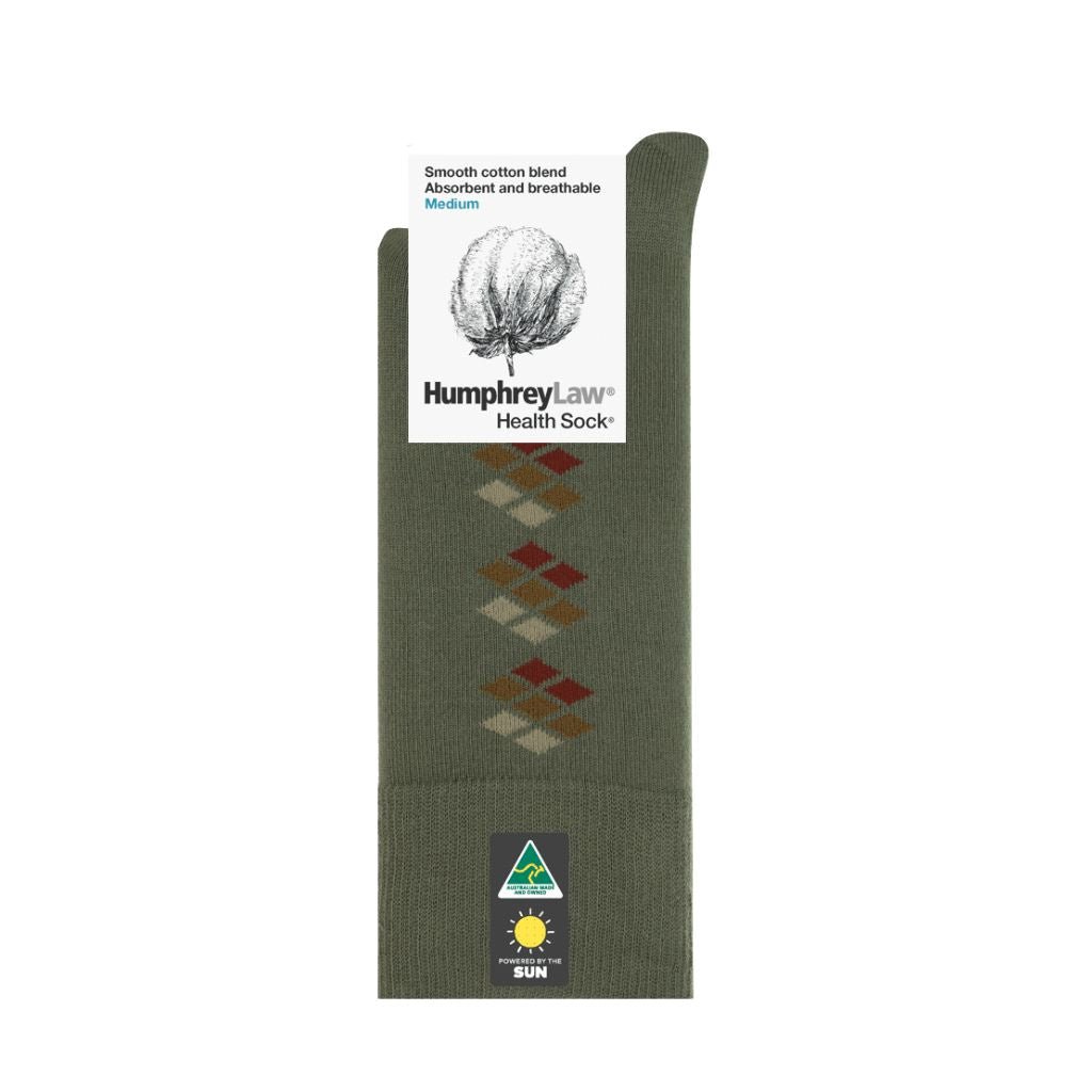 HUMPHREY LAW Mercerised Cotton Socks OLIVE GREY DIAMOND - Henry Bucks