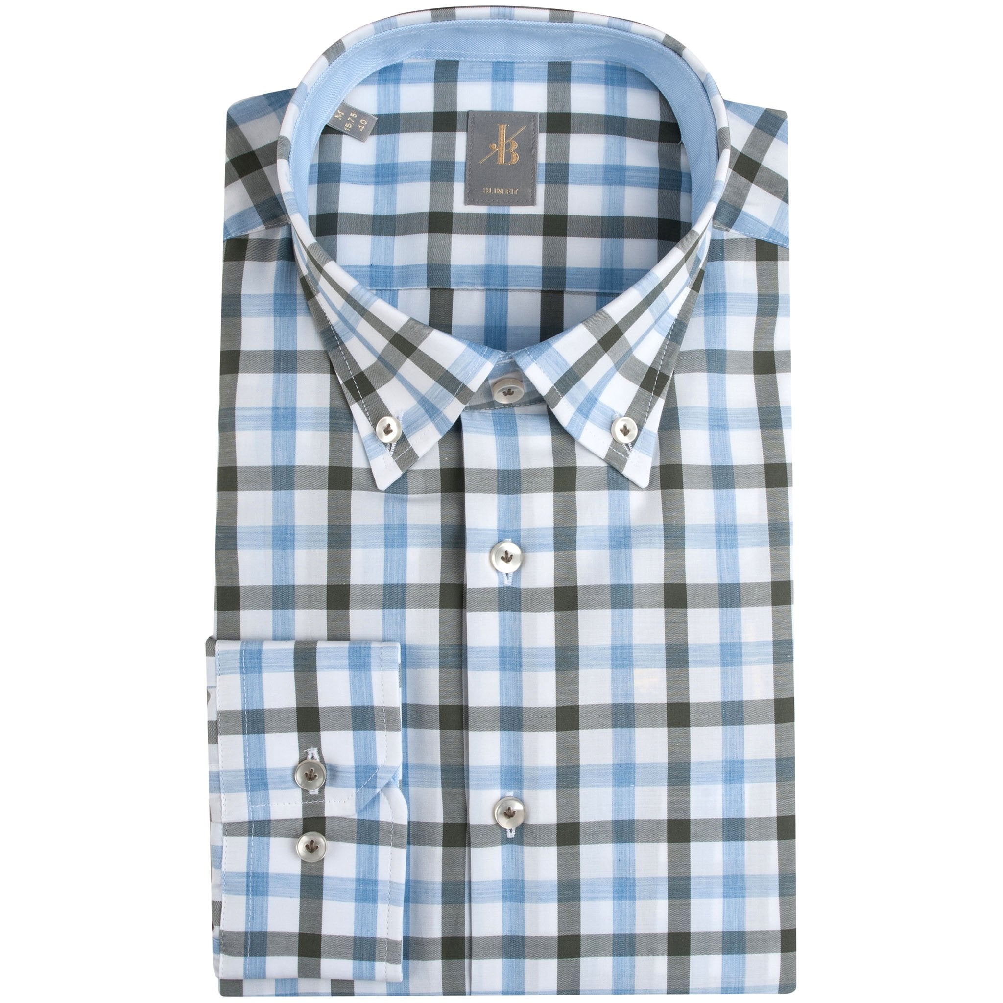 JACQUES BRITT SKY & ECRU CHECK SHIRT SKY/ECRU - Henry BucksSHIRTS38SS18117 - SKYECRU - XS