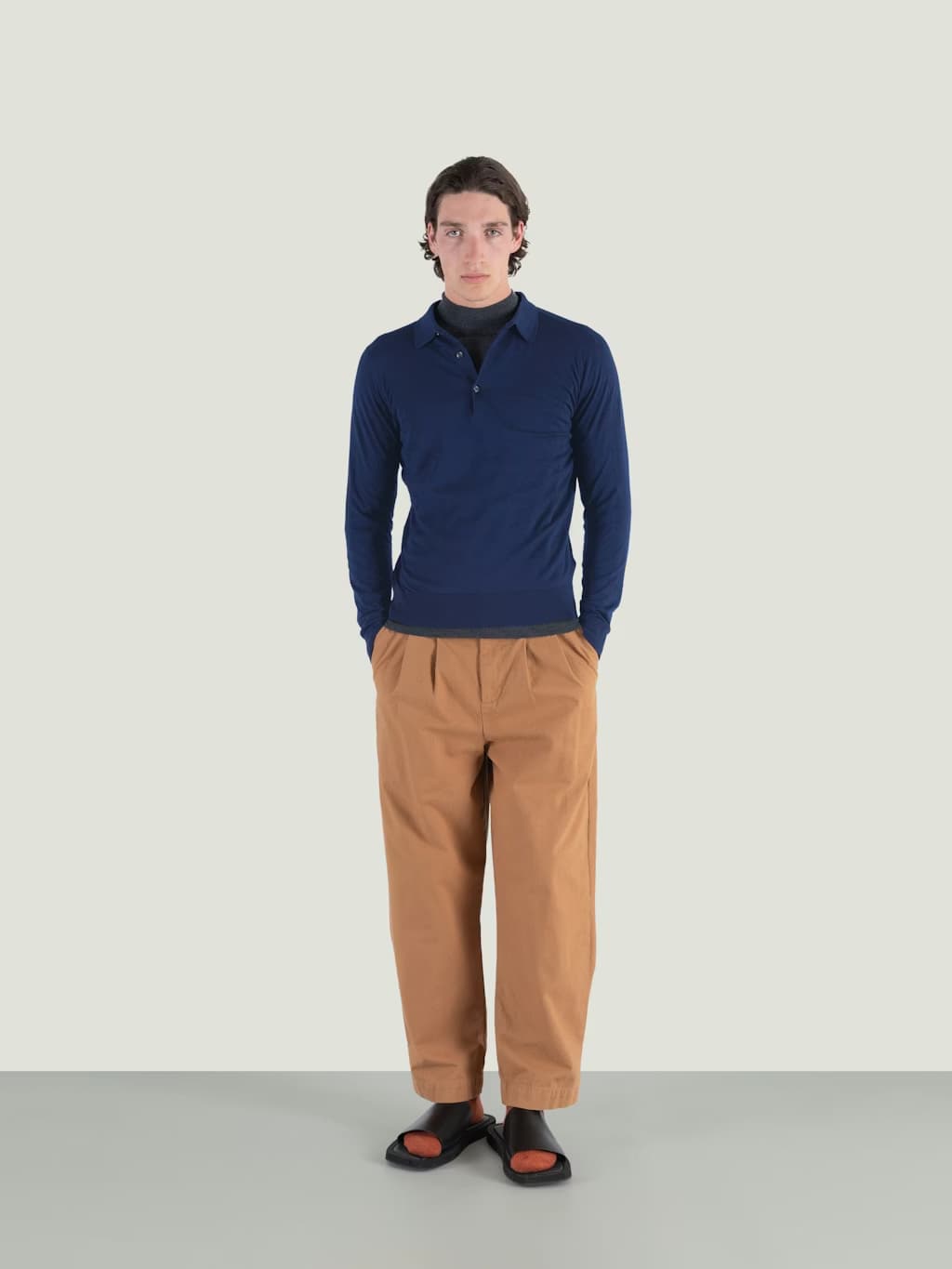 JOHN SMEDLEY Bradwell Long Sleeve Polo FRENCH NAVY - Henry Bucks