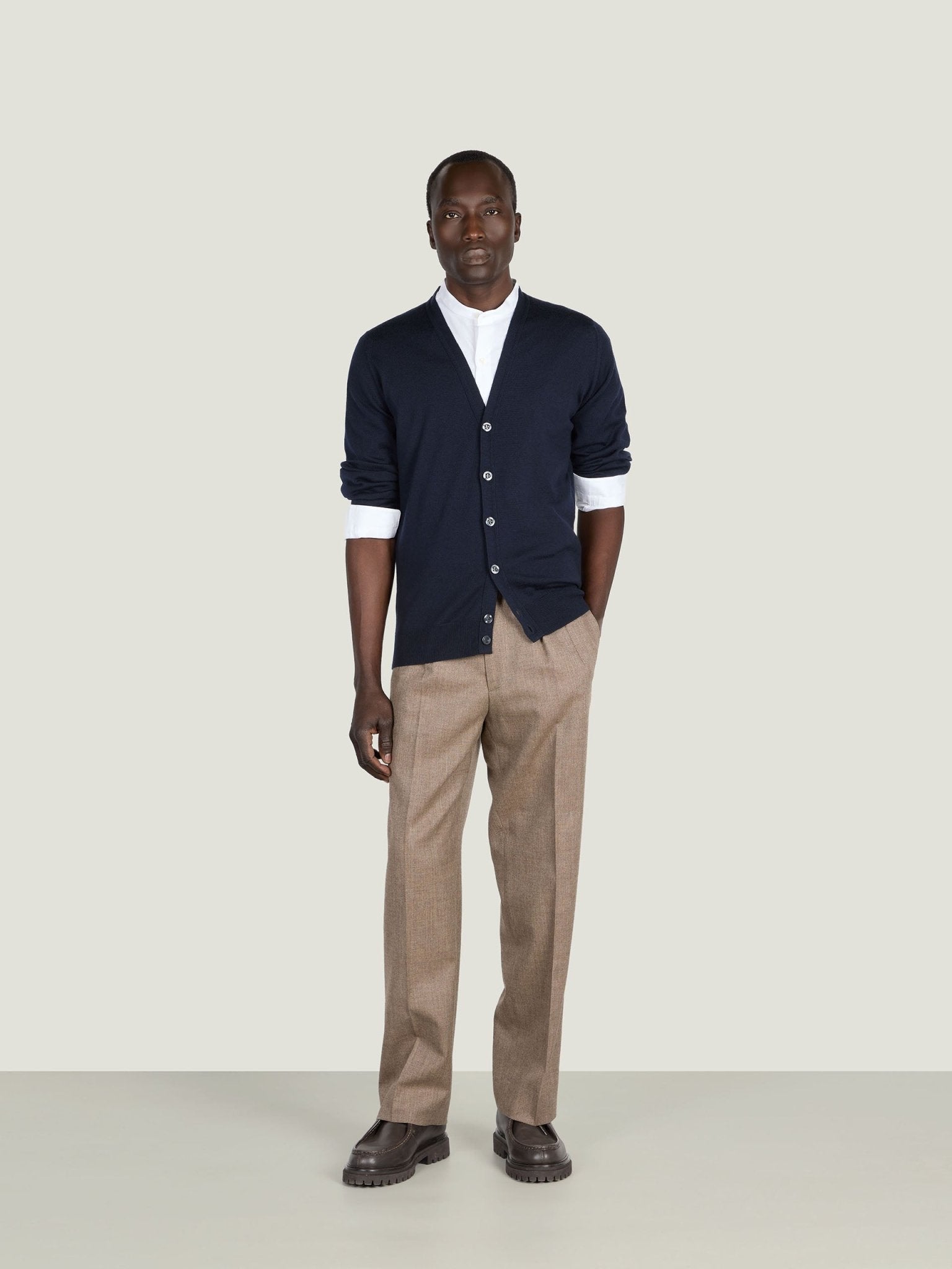 JOHN SMEDLEY Burley Merino Wool Cardigan MIDNIGHT - Henry Bucks