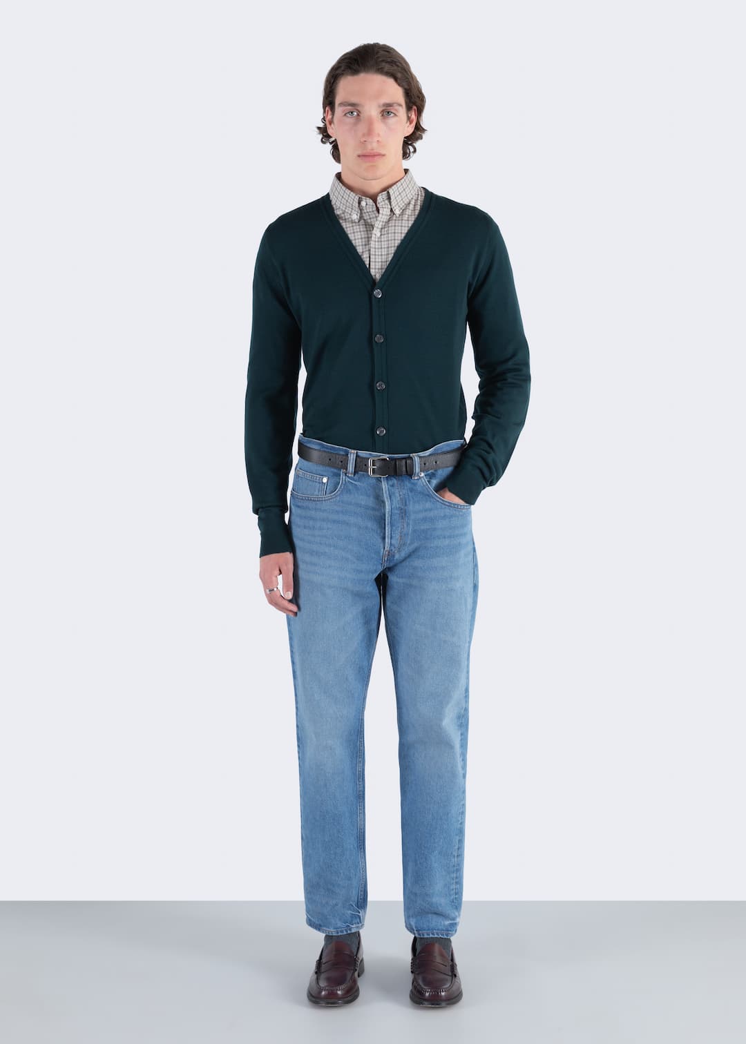 JOHN SMEDLEY Burley Merino Wool Cardigan RICHARDSON GREEN - Henry Bucks