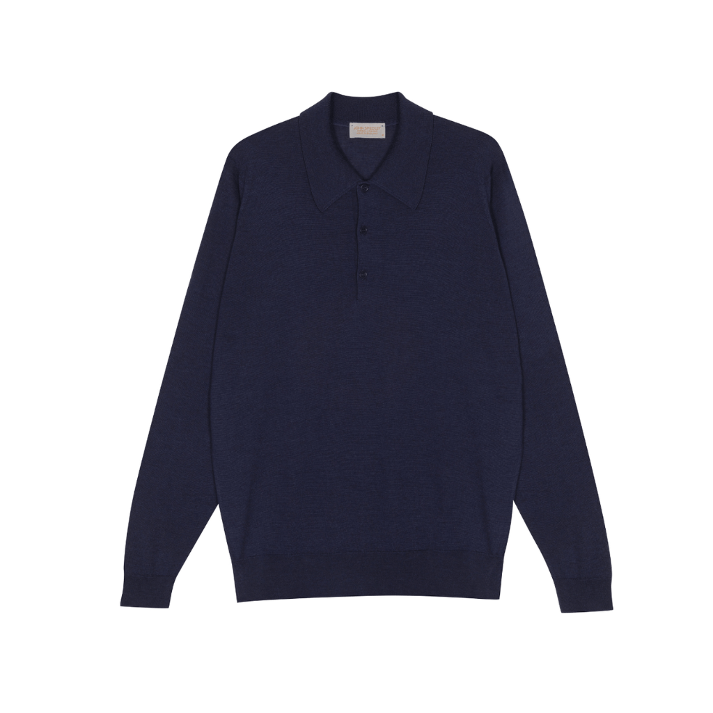 JOHN SMEDLEY Cashmere Silk Collared Knit NAVY - Henry Bucks