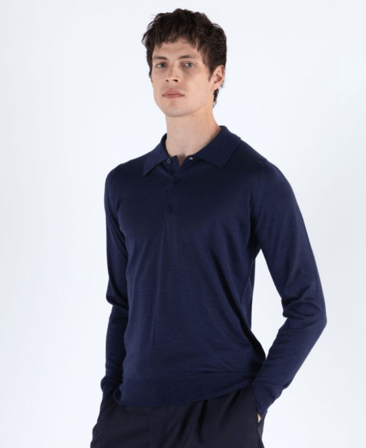 JOHN SMEDLEY Cashmere Silk Collared Knit NAVY - Henry Bucks
