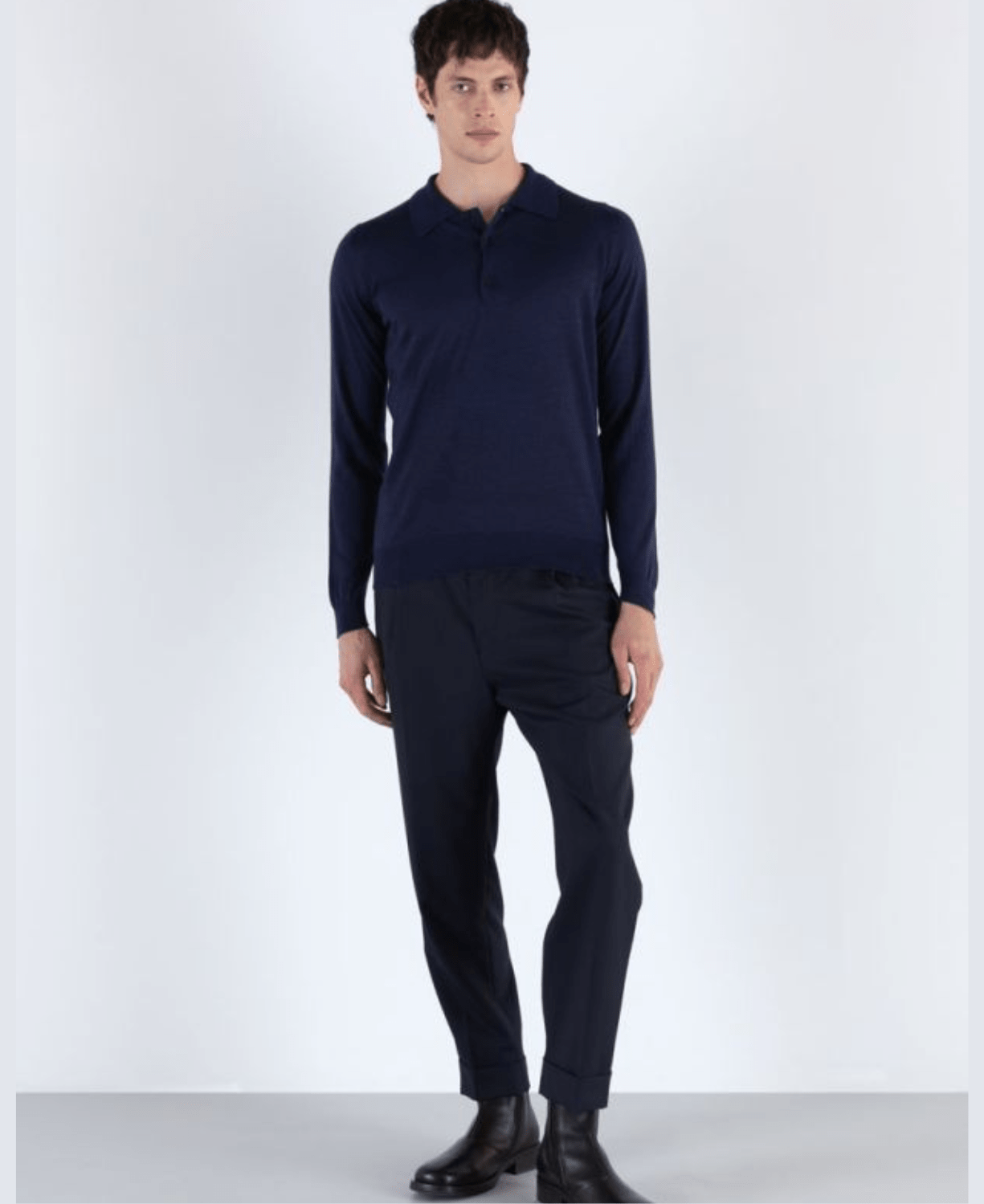 JOHN SMEDLEY Cashmere Silk Collared Knit NAVY - Henry Bucks
