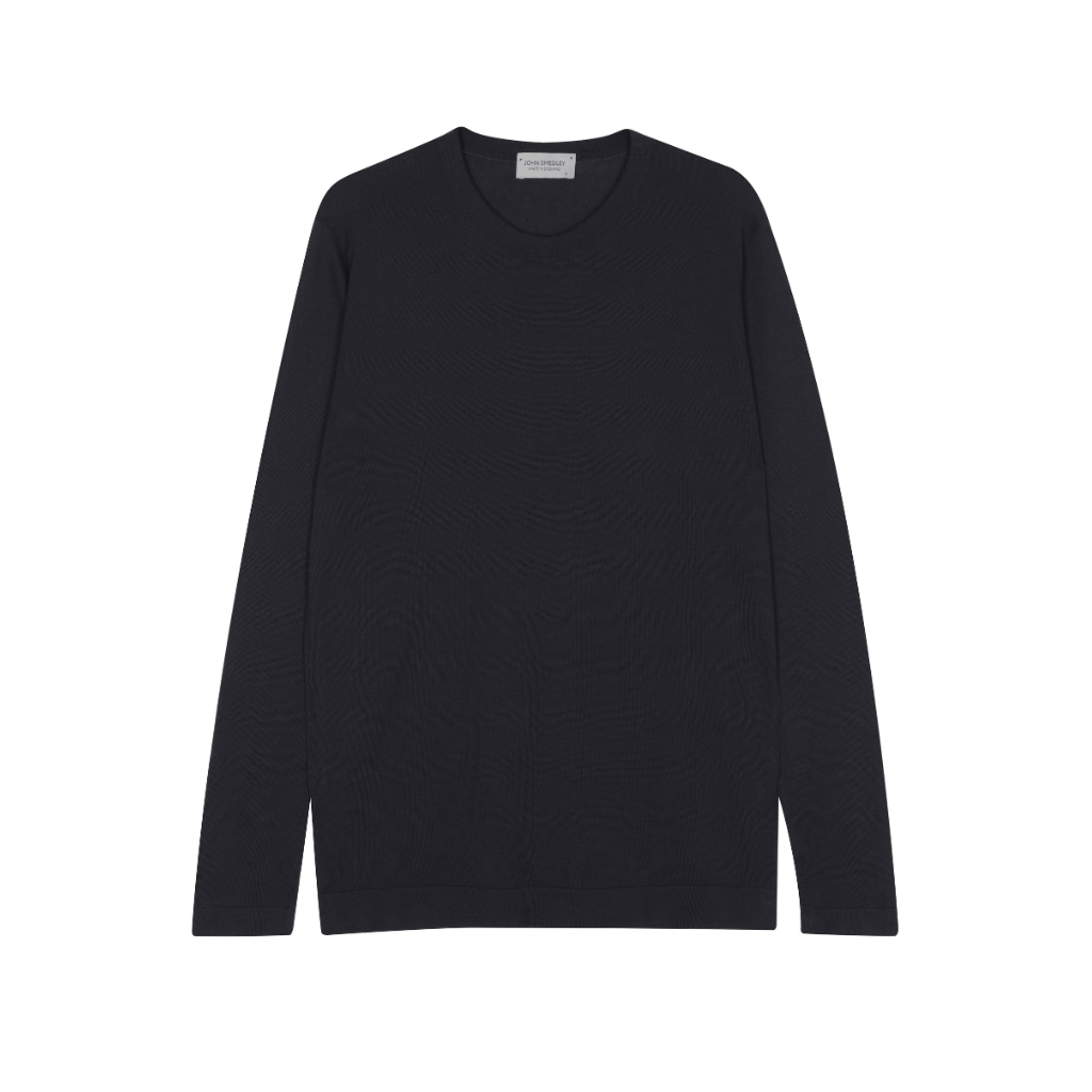 JOHN SMEDLEY Cotton Long Sleeve Knit NAVY - Henry Bucks
