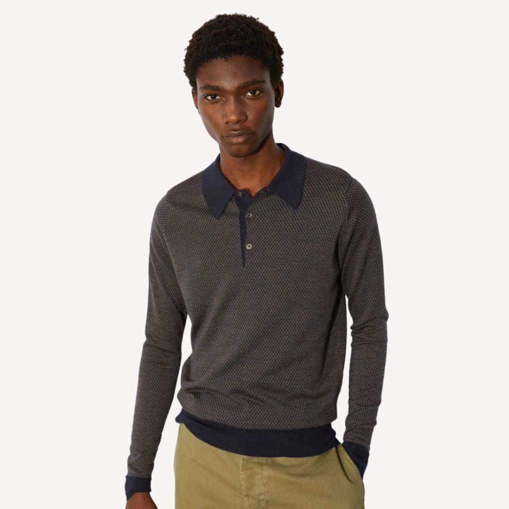 JOHN SMEDLEY Merino Front Button 30 Gauge MUSHROOM - Henry Bucks