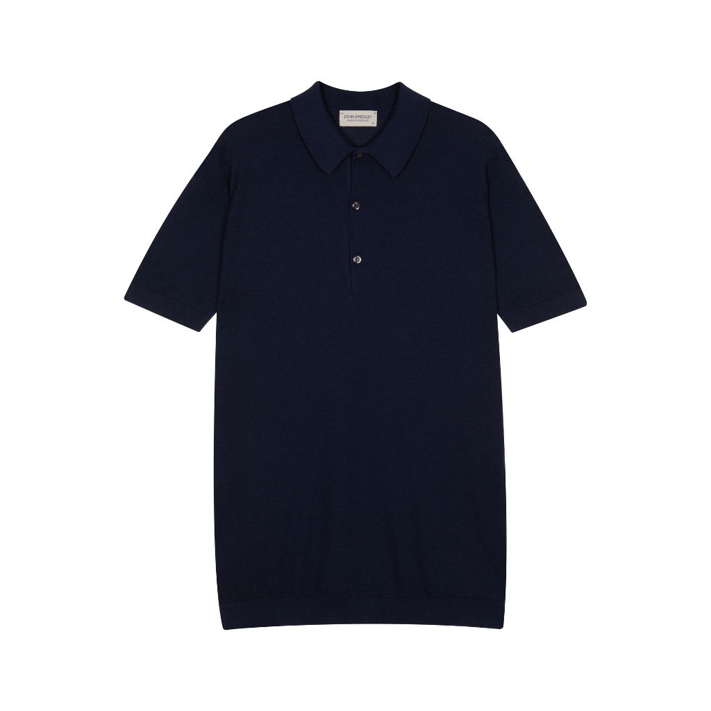 JOHN SMEDLEY Roth Buttoned Polo NAVY - Henry Bucks