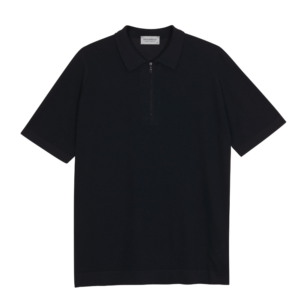 JOHN SMEDLEY Sandbanks Zip Polo NAVY - Henry Bucks