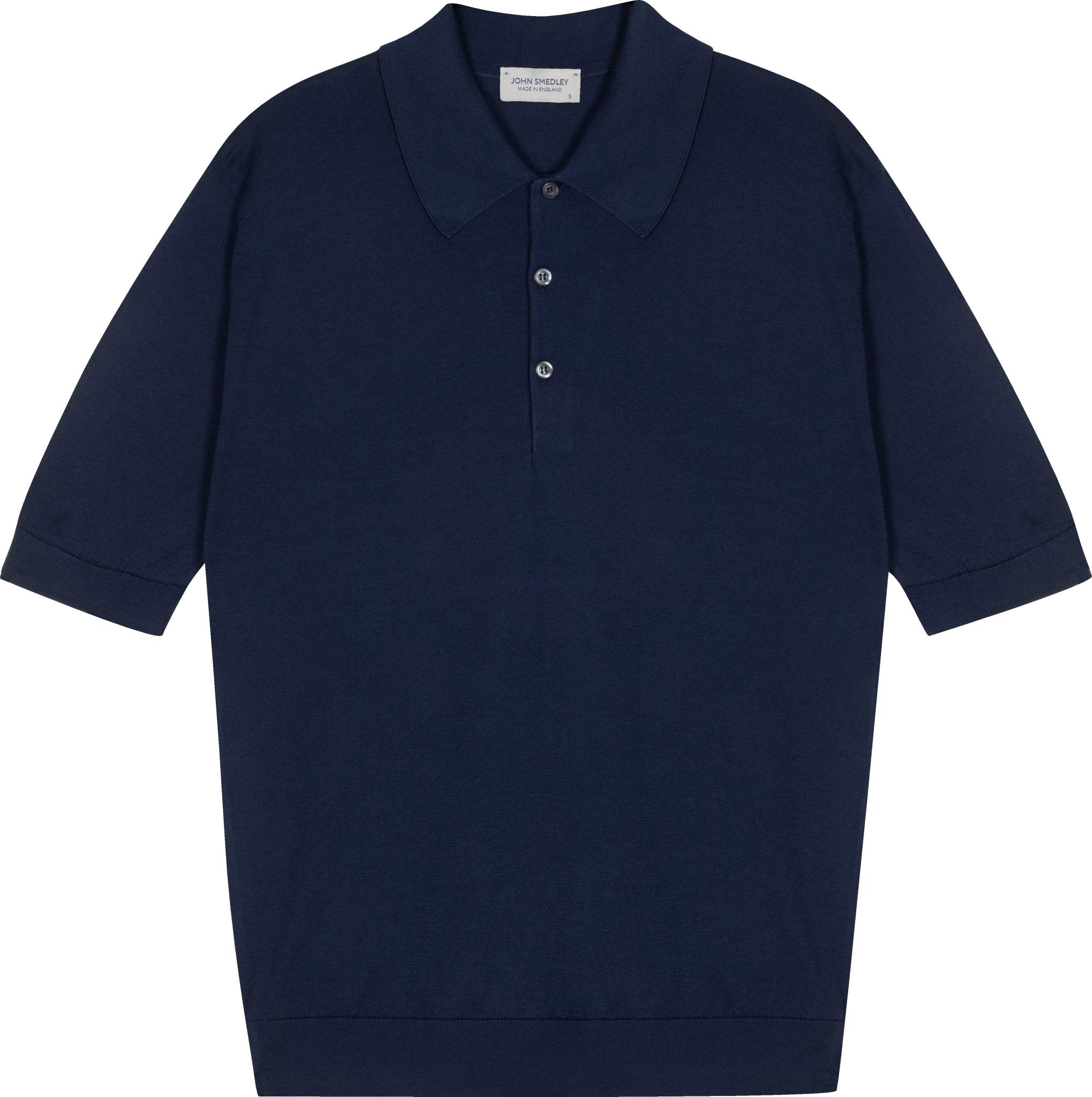 JOHN SMEDLEY Skipper Long Sleeve Cotton Polo Shirt FRENCH NAVY - Henry Bucks