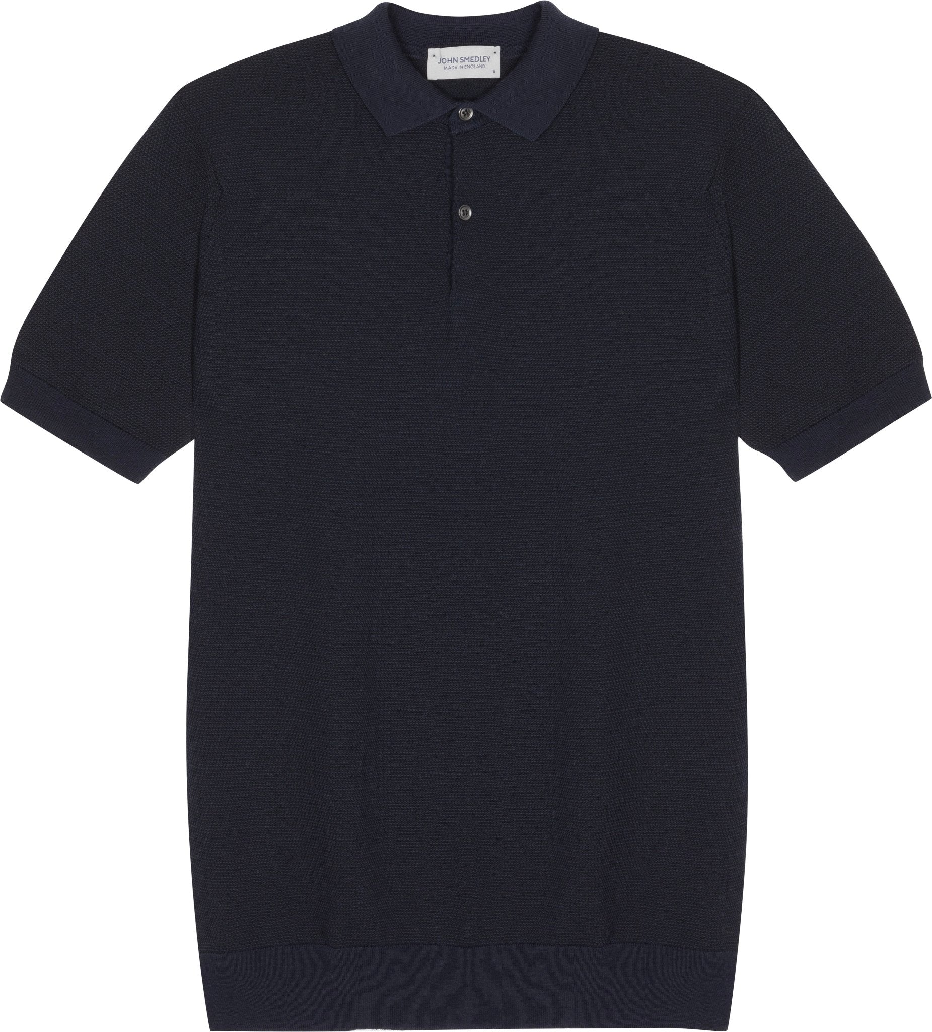 JOHN SMEDLEY Textured Short Sleeve Merino Polo Shirt MIDNIGHT - Henry Bucks