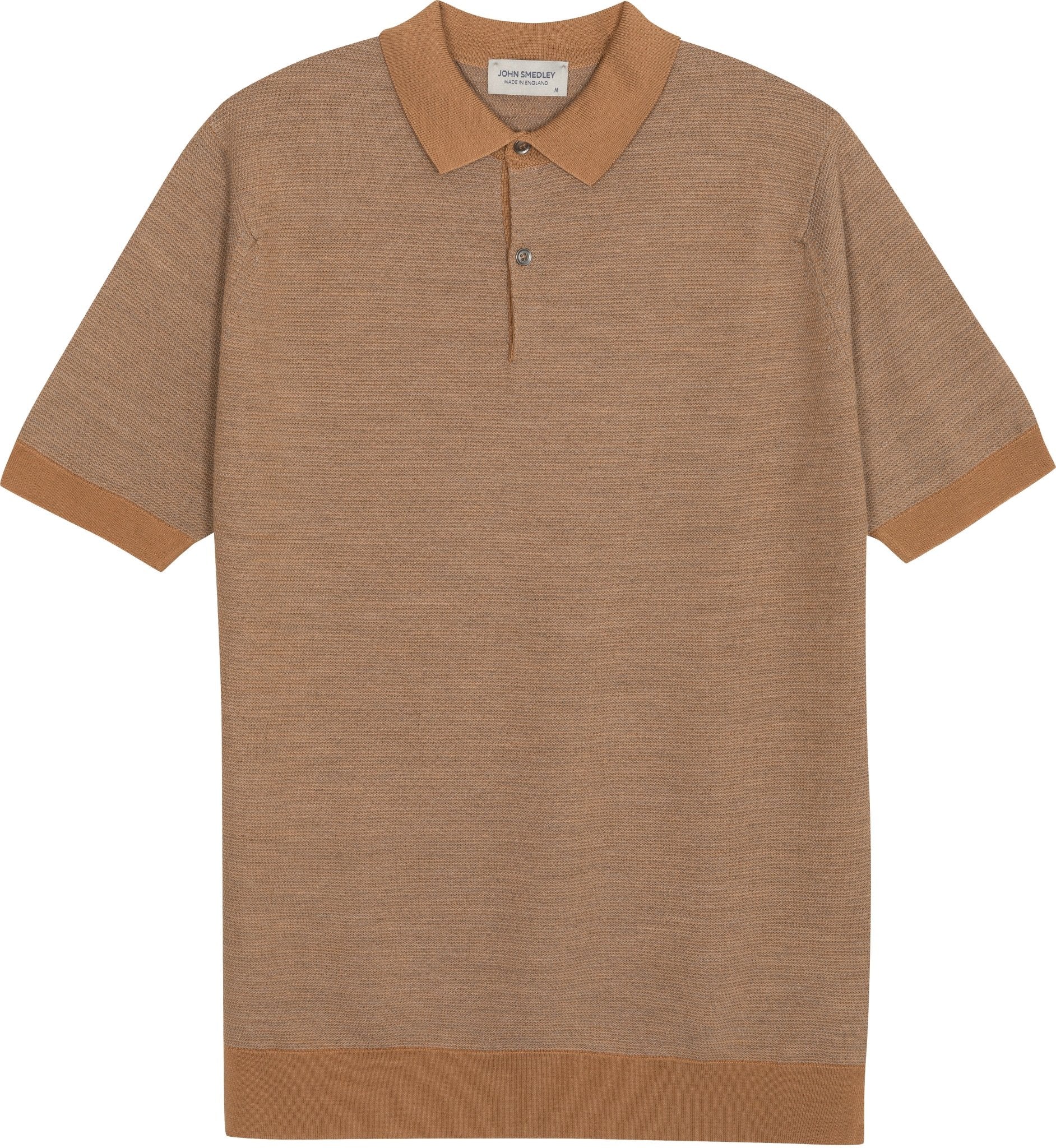 JOHN SMEDLEY Textured Short Sleeve Merino Polo Shirt NUTMEG - Henry Bucks