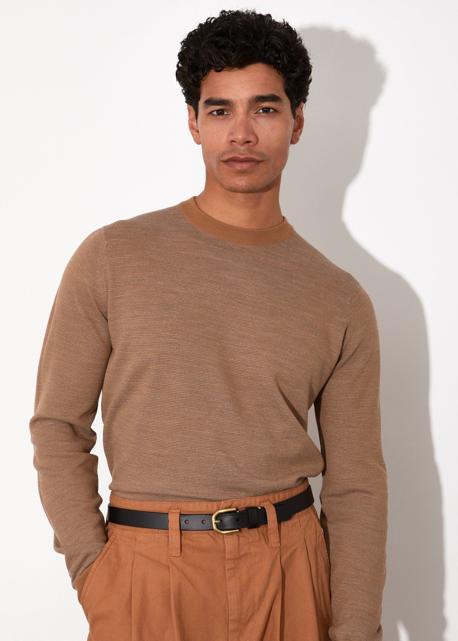 JOHN SMEDLEY Textured Wool Crewneck Jersey NUTMEG - Henry BucksKnitwear61SS240002 - NTMG - M