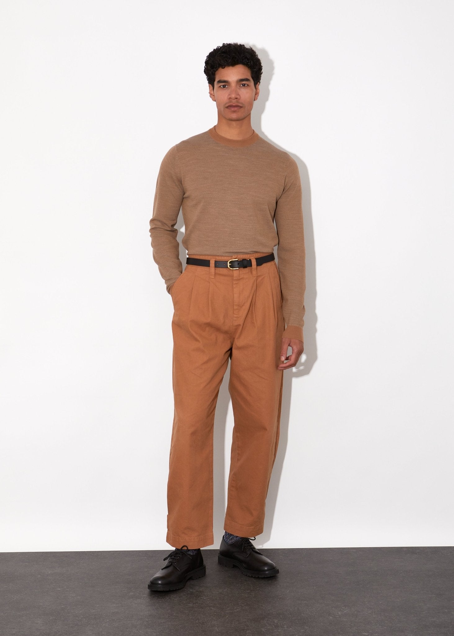 JOHN SMEDLEY Textured Wool Crewneck Jersey NUTMEG - Henry BucksKnitwear61SS240002 - NTMG - M